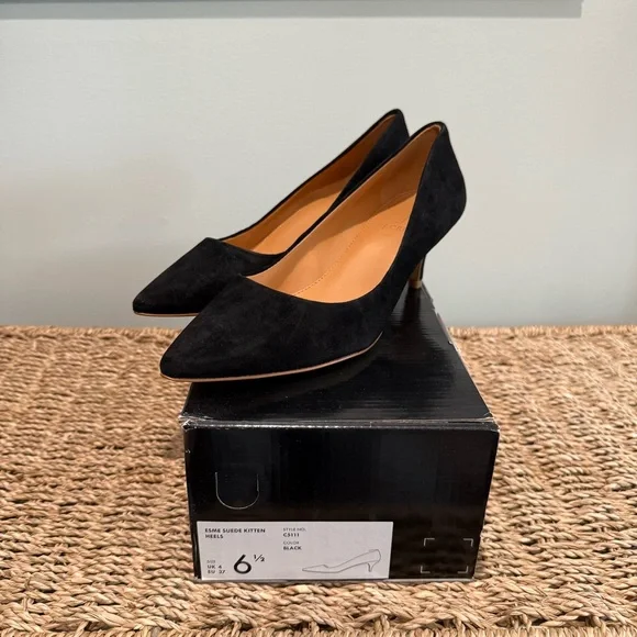 NEW J Crew Esme Black Suede Kitten Heels - Picture 1 of 8